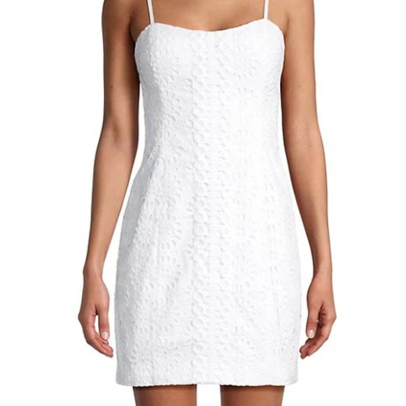 NEW LILLY PULITZER white dress MINI FITTED 4 & 6 EYELET LACE resort wedding - Picture 2 of 5